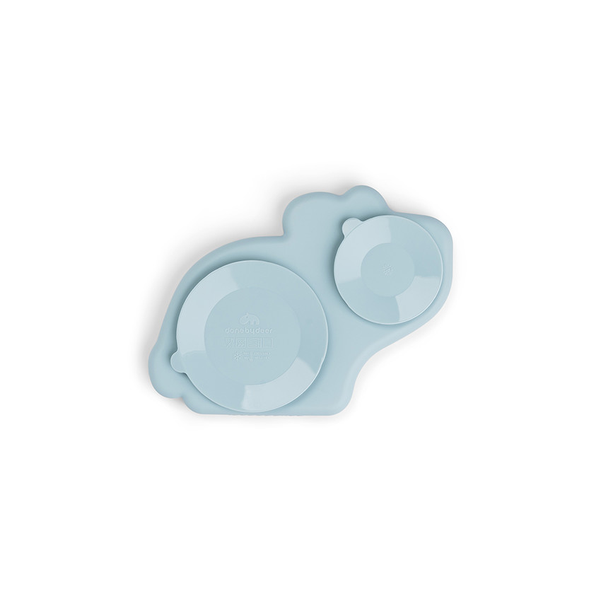 Assiette vache ventousée en silicone Dotti bleu 