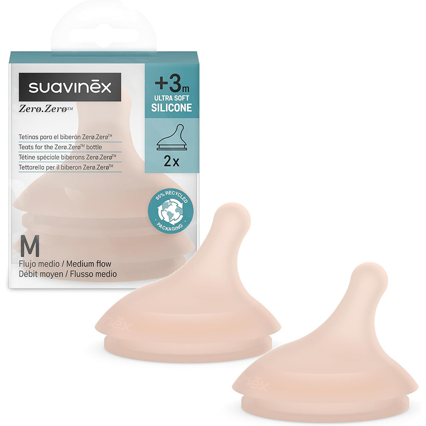 Tétine en silicone pour biberon Zero Zero, flux moyen, lot de 2 unités. 