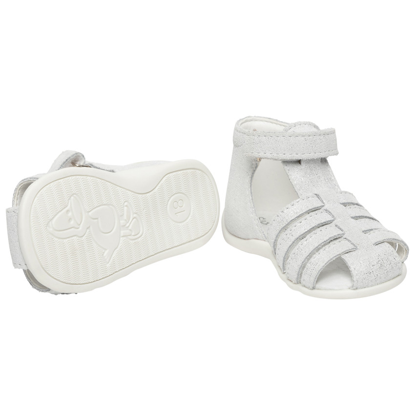 Nu-pieds velcro effet argent - Blanc  