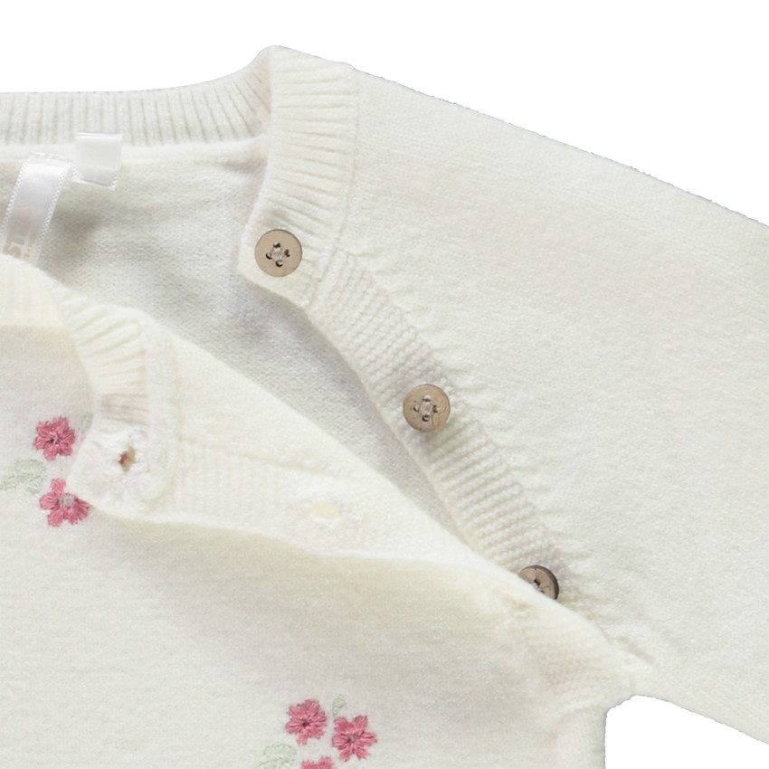 Barboteuse manches longues en tricot fleuri pour bébé fille 