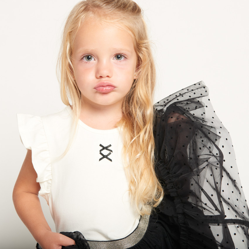 Robe manches courtes effet 2 en 1 bi-matière pour bébé fille 