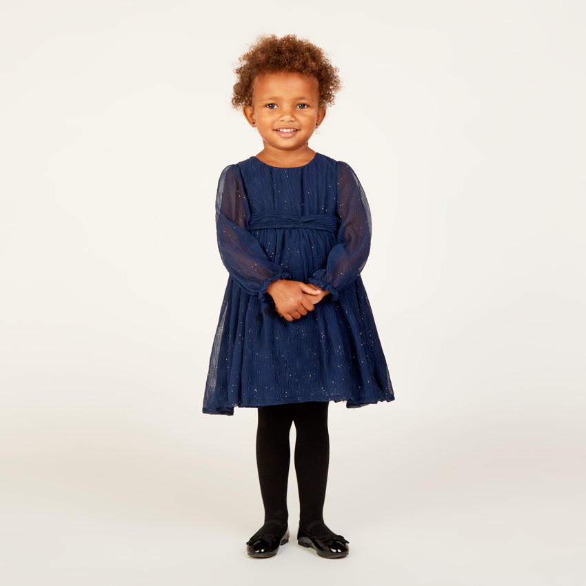 Robe de fête manches longues en crêpe pailletée pour bébé fille