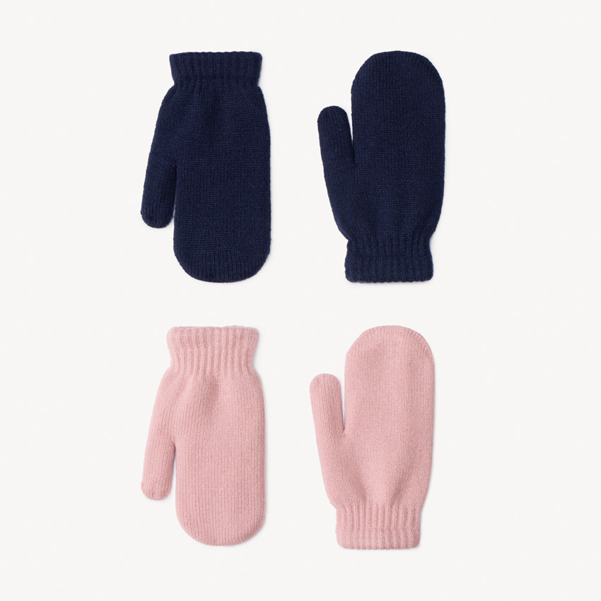 Lot de 2 paires de moufles en tricot uni pour fille