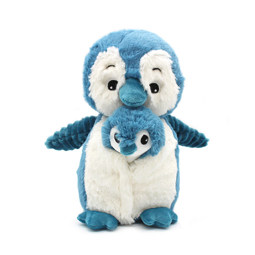 Peluche moyenne Ptipotos maman pingouin et son bébé bleu  