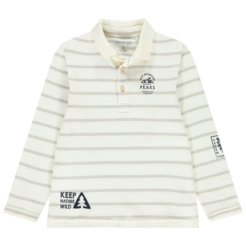 Polo manches longues rayé à prints pour garçon 