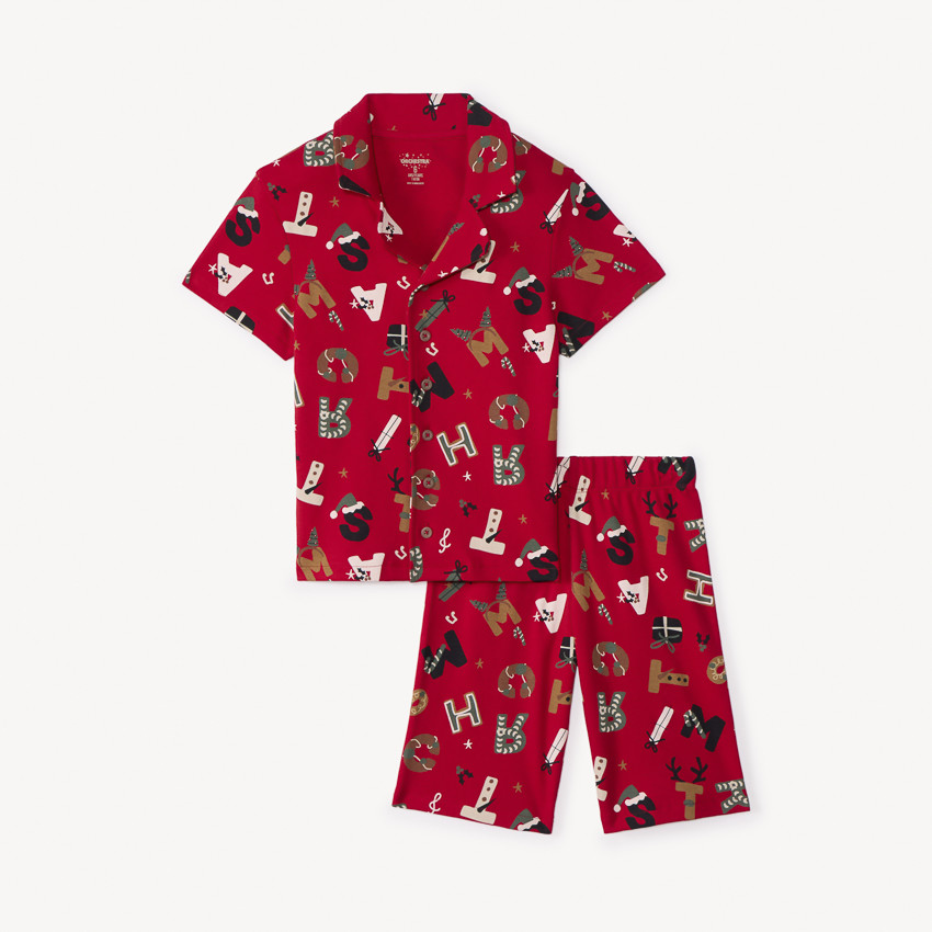 Set pyjama court en interlock imprimé Noël pour garçon