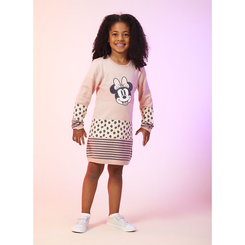 Robe manches longues en tricot patch brodé Minnie Disney pour fille