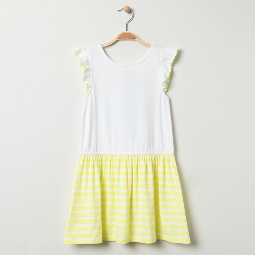 Robe manches courtes en coton à rayures et fruits printés 