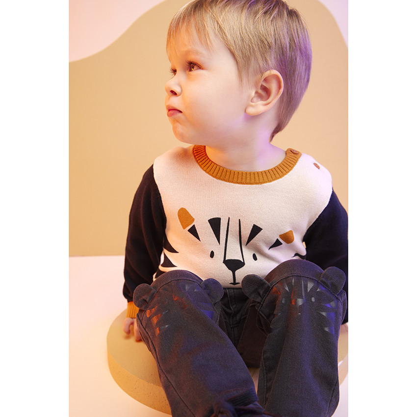 Jean uni print tigre et oreilles en relief pour bébé garçon 
