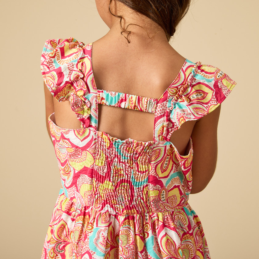 Robe à bretelles volantées et dos smocké imprimé floral pour fille 