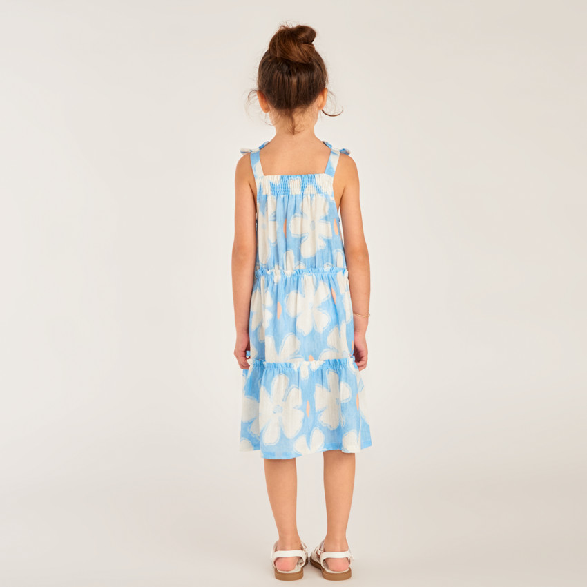 Robe à bretelles en seersucker imprimé fleuri pour fille 