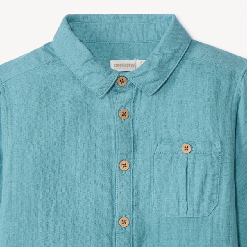 Chemise manches longues uni avec poche pour garçon 