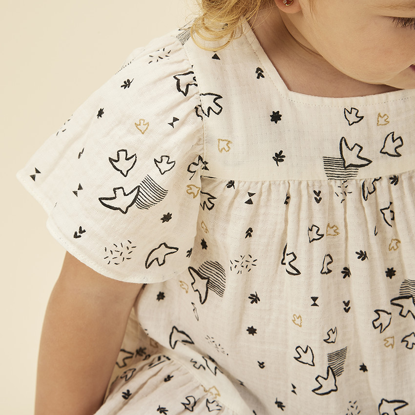 Robe manches courtes imprimé oiseaux pour bébé fille 