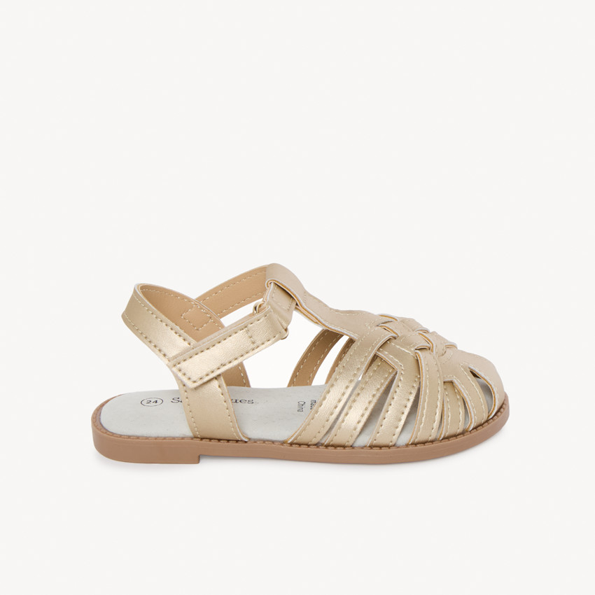 Nu-pieds en cuir doré tressé pour fille 