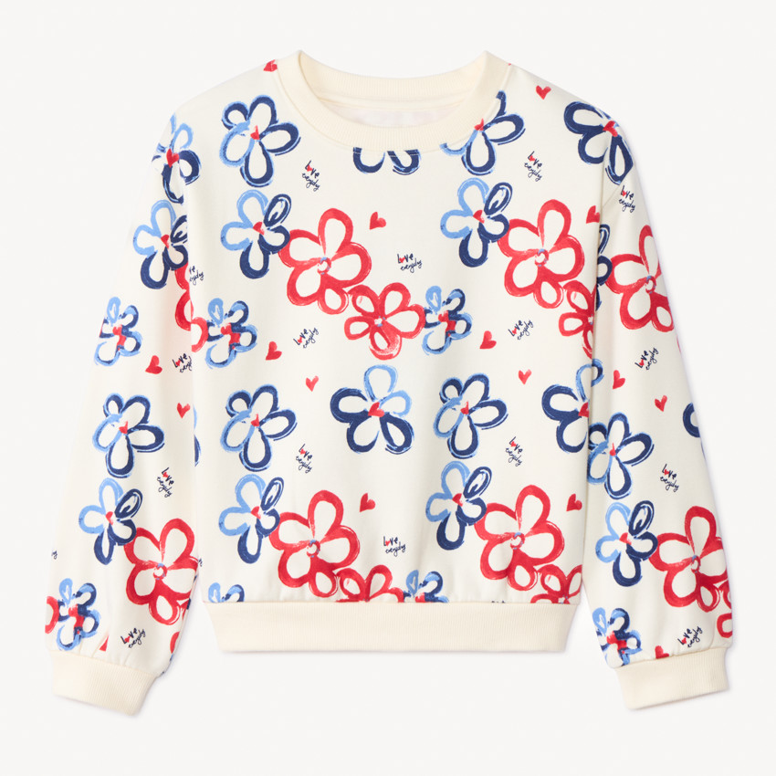 Sweat molleton imprimé fleurs plates fille