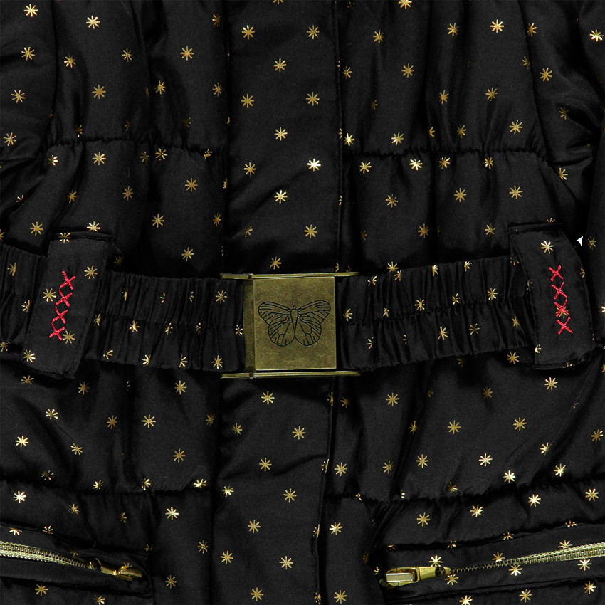 Parka à capuche amovible imprimée étoiles avec doublure sherpa et ceinture élastiquée 