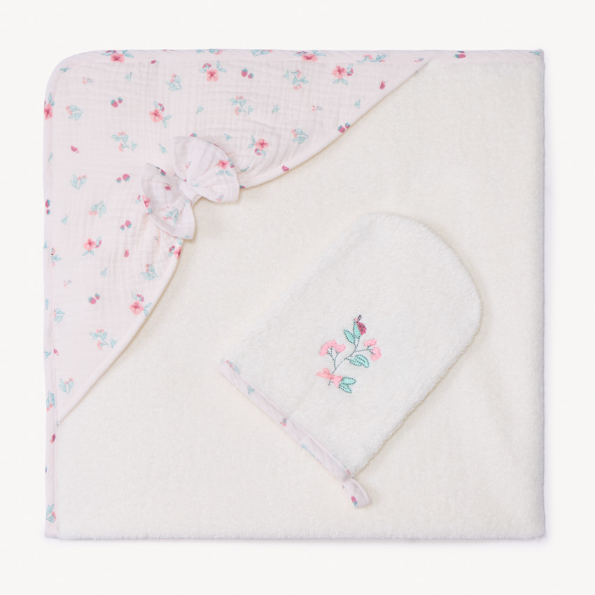 Set de bain éponge 2 pièces motifs fleuris pour bébé fille