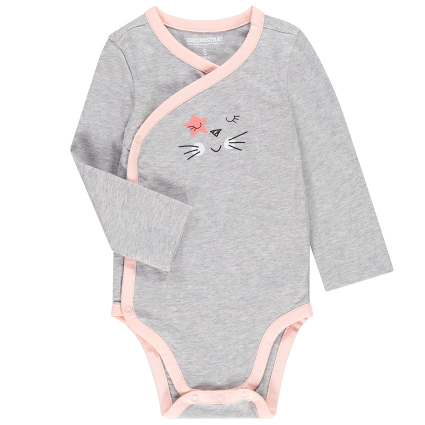 Lot de 5 bodies manches longues imprimés en coton pour bébé fille 