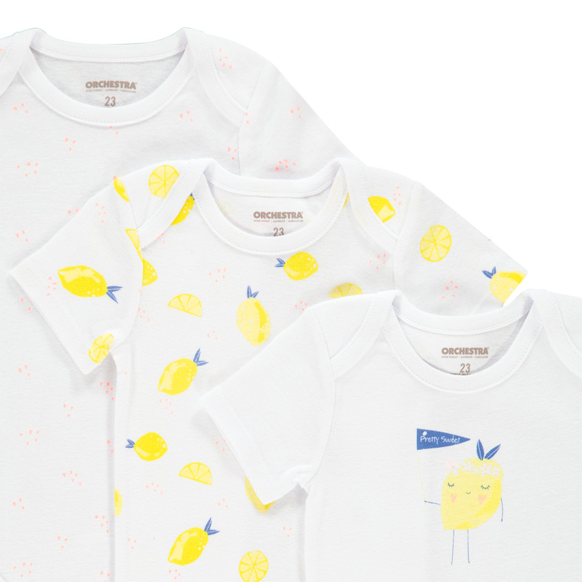Lot de 3 bodies manches courtes en coton print citron 