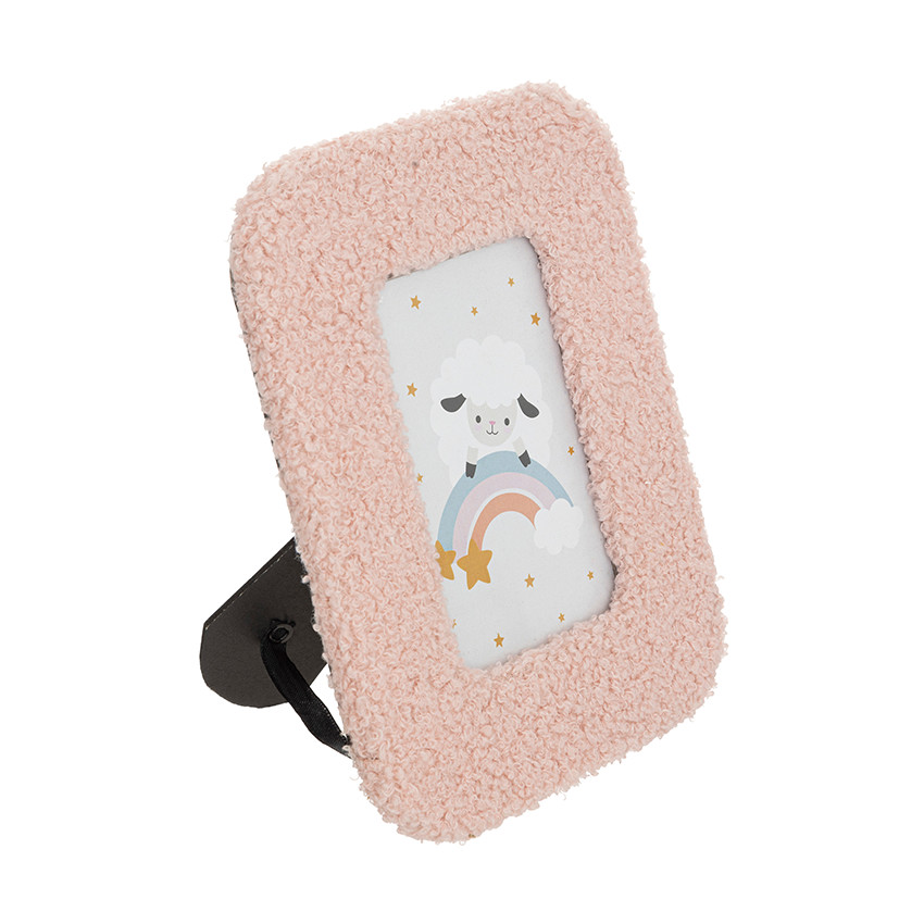 Cadre photo en teddy bouclettes rose 