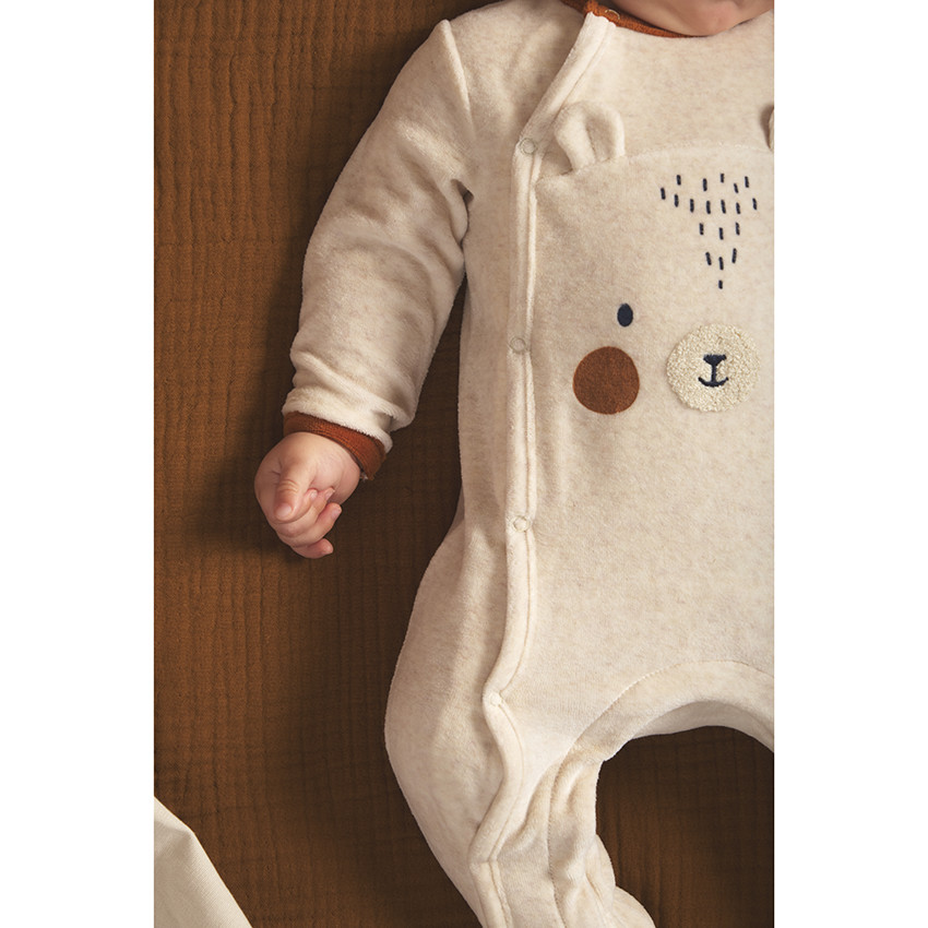 Dors-bien en velours chiné avec visuel ourson pour bébé garçon 