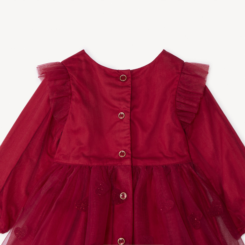 Robe de fête manches longues à cœurs pailletés pour bébé fille 