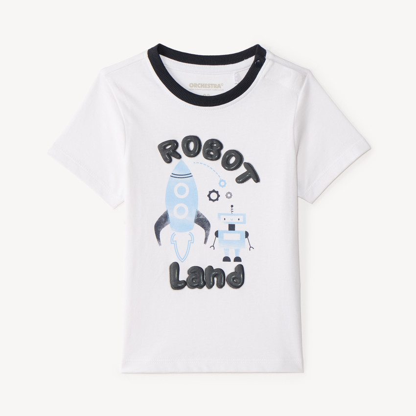 T-shirt manches courtes print robot et fusée pour bébé garçon 