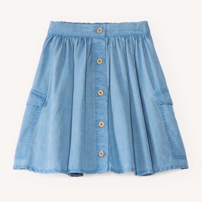 Jupe courte fille en toile boutonnée sur l'avant