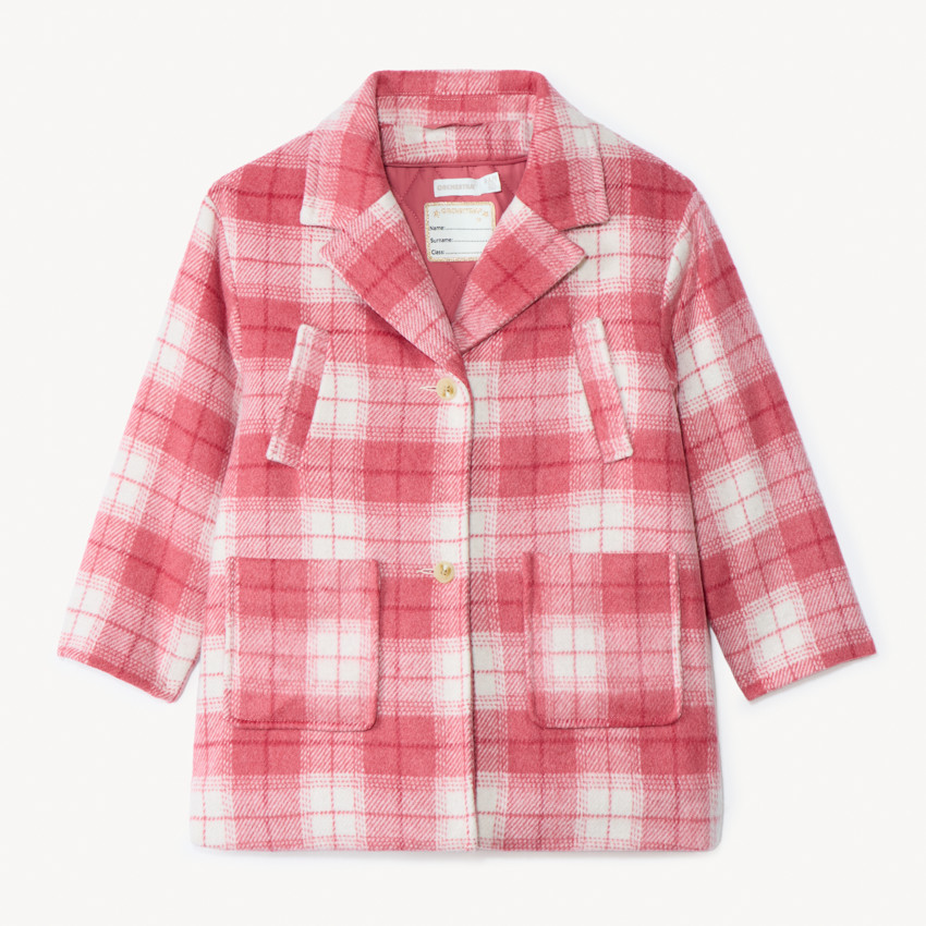 Manteau évolutif en drap de laine à carreaux pour fille  
