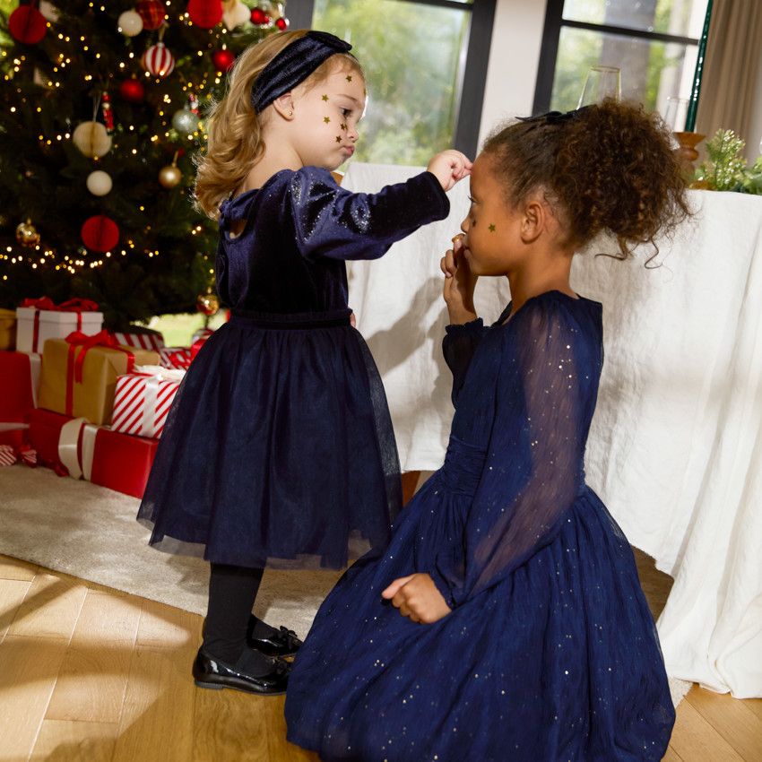 Robe de fête manches longues effet 2 en 1+ bandeau pour bébé fille 