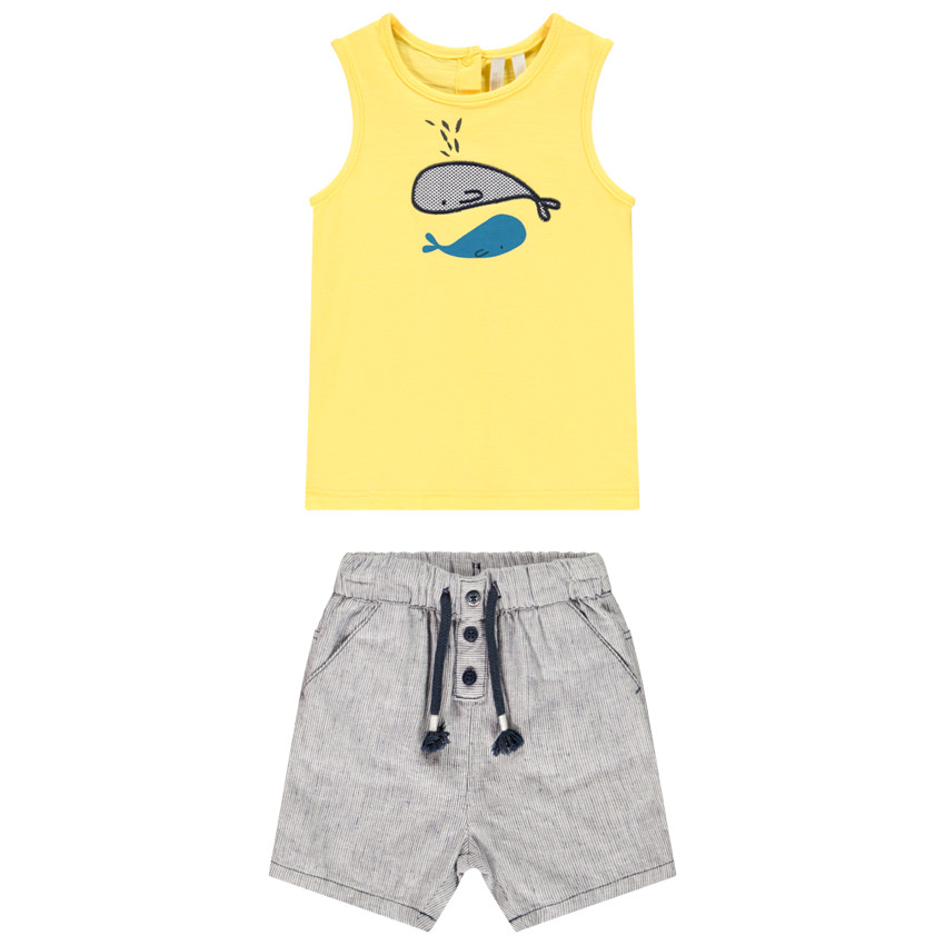 Ensemble 2 pièces débardeur et bermuda motif baleine pour bébé garçon