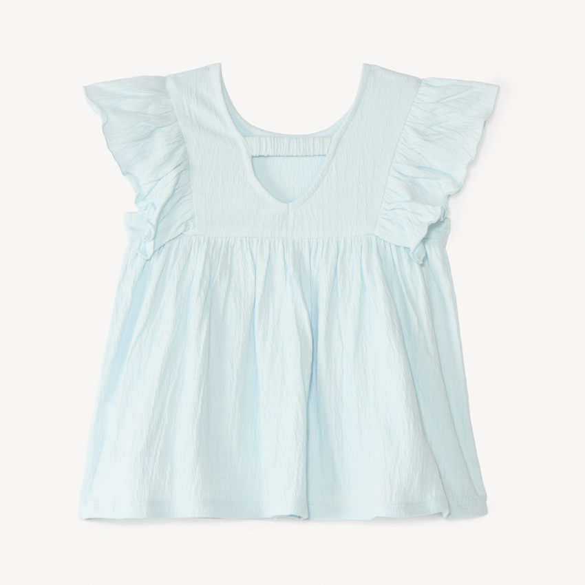 Tunique manches courtes à volants et cording papillon pour bébé fille 