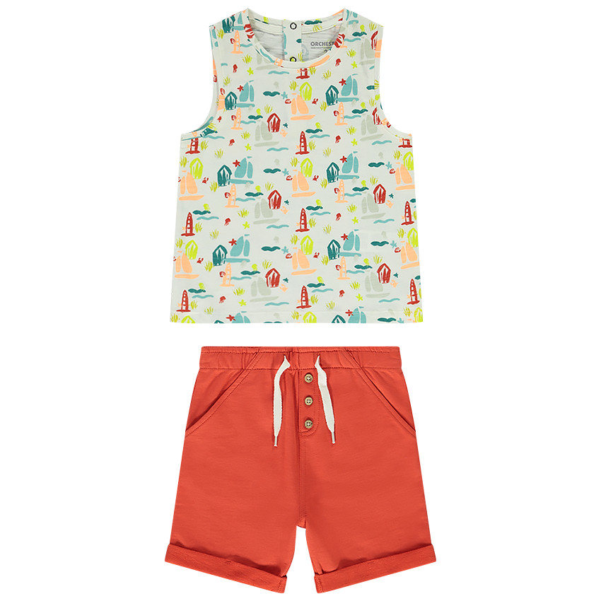 Ensemble de plage débardeur imprimé + bermuda pour bébé garçon 