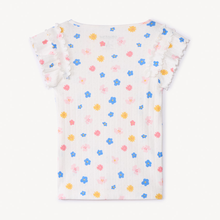 T-shirt manches courtes côtelé à imprimé fleurs pour fille 
