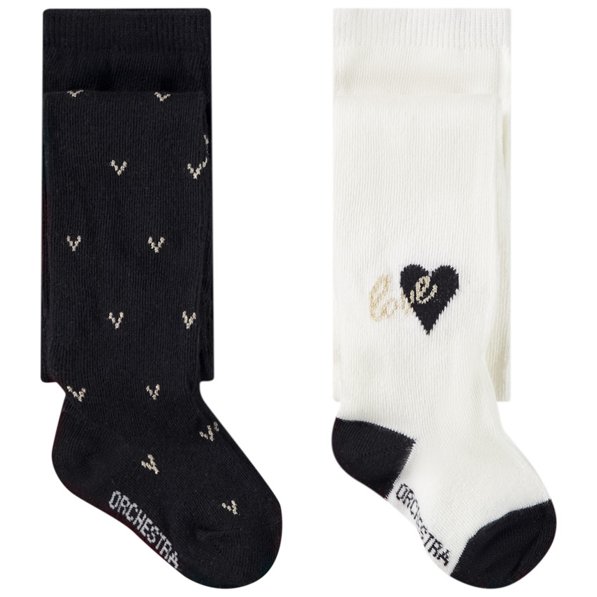 Lot de 2 paires de collants épais en jersey imprimé coeurs pour bébé fille