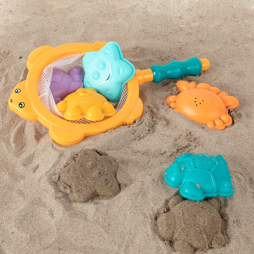 Jouet de bain 5 moules animaux et filet - Multicolore (Prémaman) - Image 1