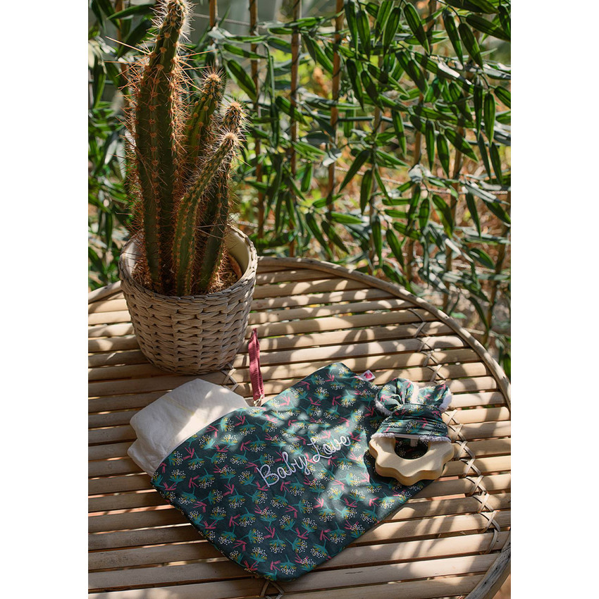 Hochet de dentition en bois avec tissu imprimé 