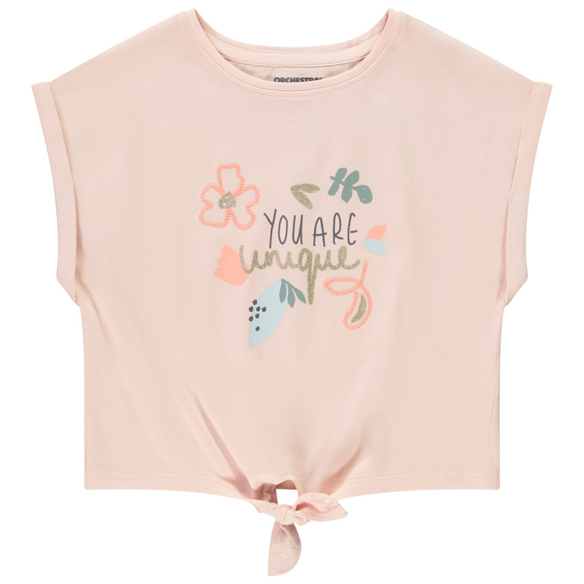 T-shirt manches courtes forme boîte à nouer pour fille 