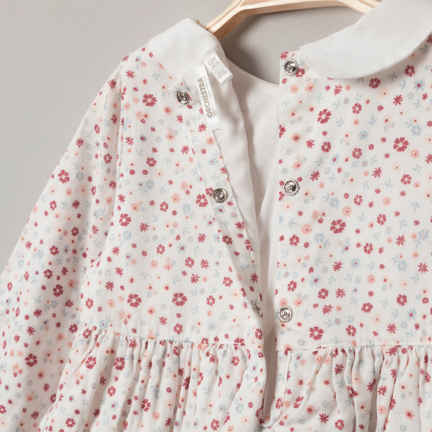 Robe manches longues à imprimé floral et col Claudine  