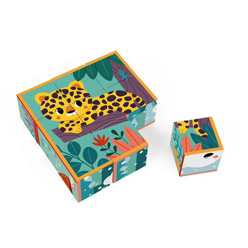 Jeu d'éveil 9 Cubes en Carton Animaux Main Jeu d'éveil 9 Cubes en Carton Animaux