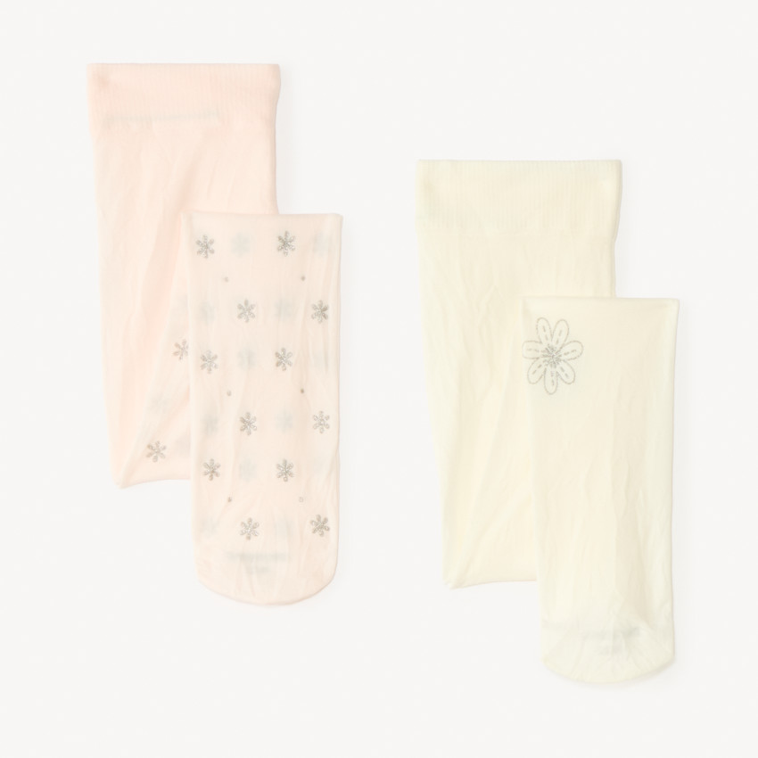 Lot de 2 collants fins avec motifs fantaisie pailletés pour bébé fille