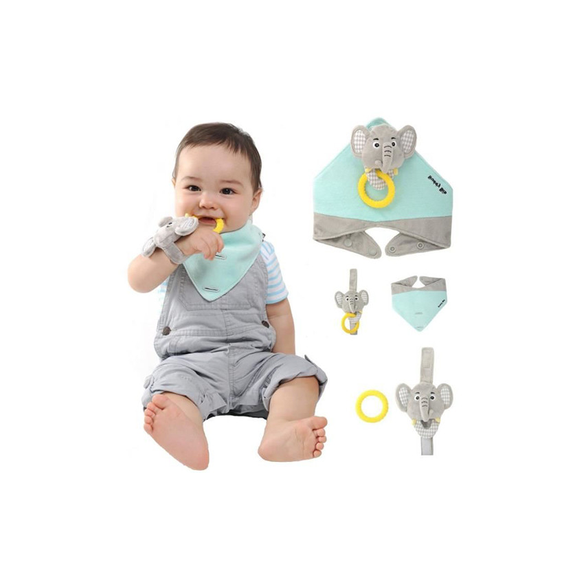 Bavoir 3 en 1 avec peluche et anneau de dentition - Elie l'éléphant 