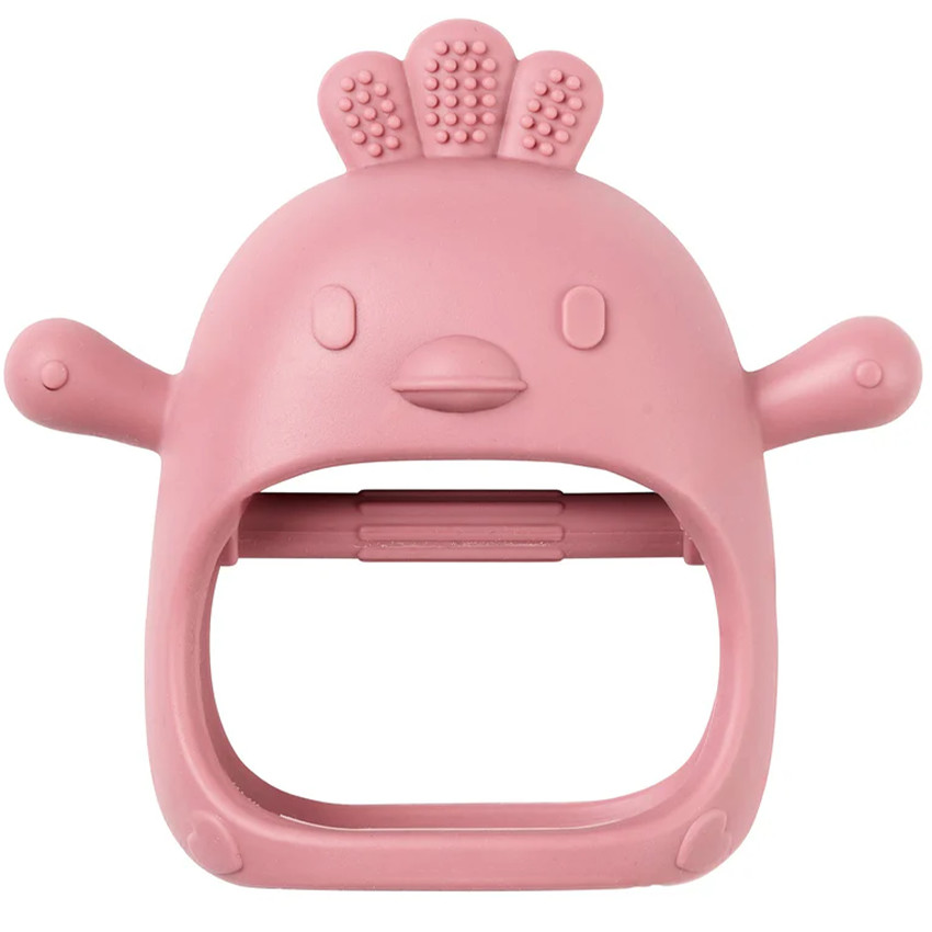 Hochet moufle de dentition en silicone - Poule - Vieux rose 