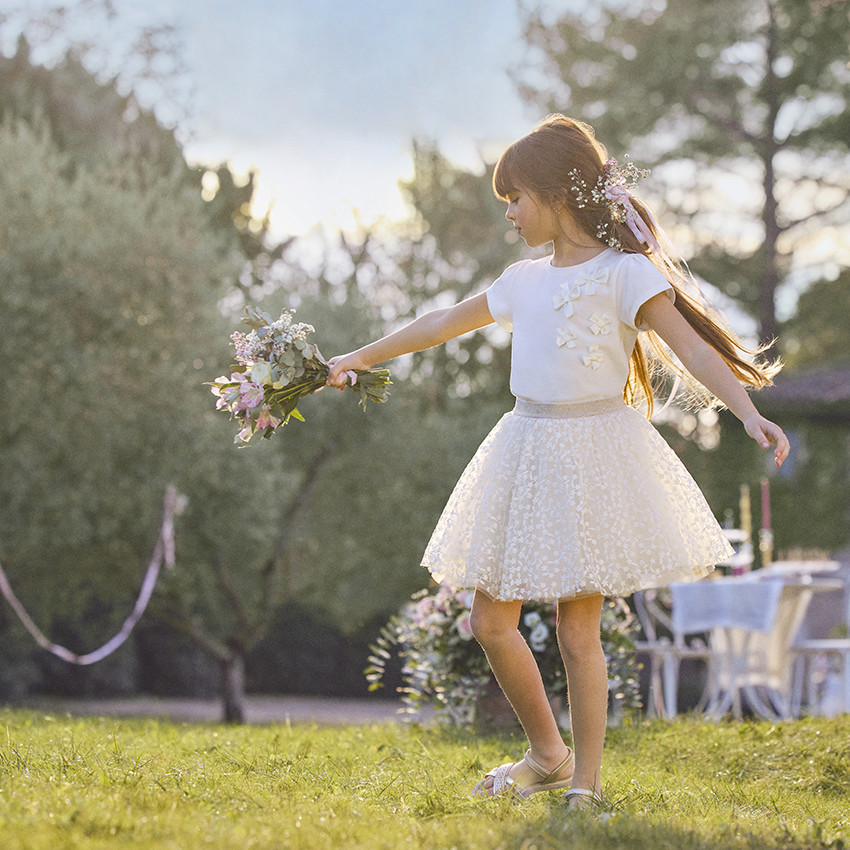 T-shirt manches courtes uni avec nœuds pour fille   