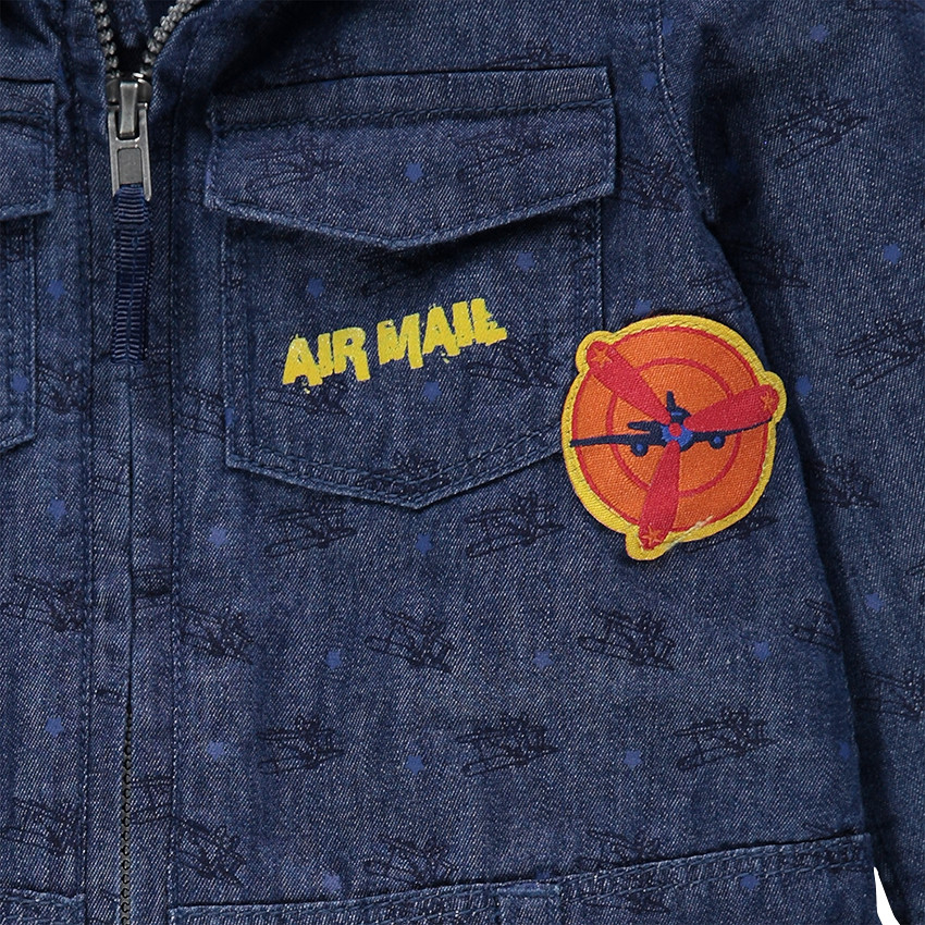 Combinaison longue en chambray imprimée avions all-over 
