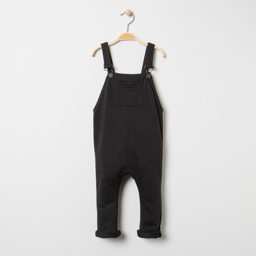 Salopette longue en coton à étoiles brodées sur les genoux 