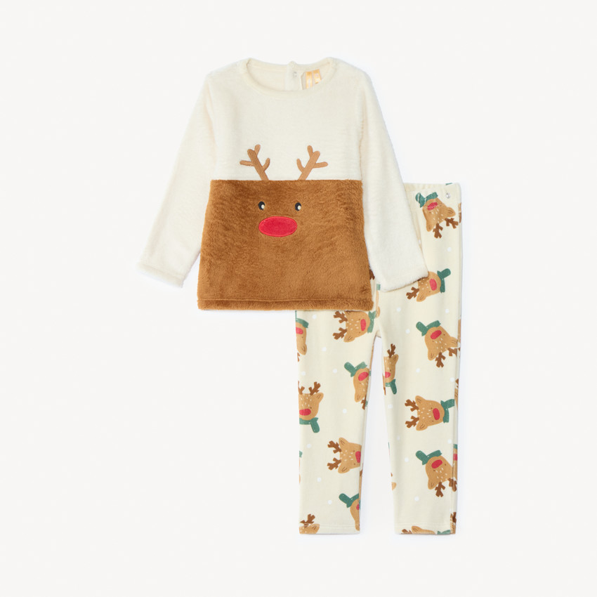 Set pyjama de Noël bi-matière pour bébé garçon avec finitions différentes selon l'âge 