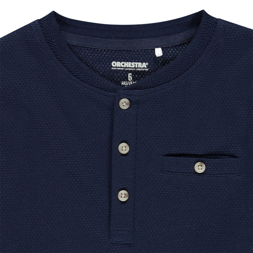 T-shirt manches longues en nid d'abeille et col tunisien pour garçon 