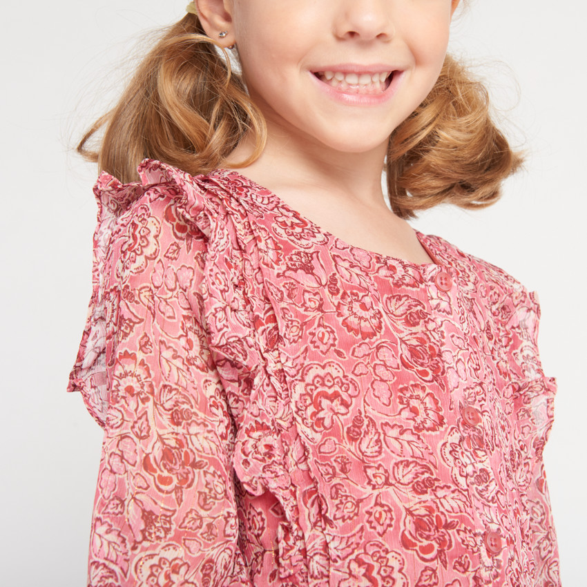 Robe manches longue en voile imprimé floral pour fille  