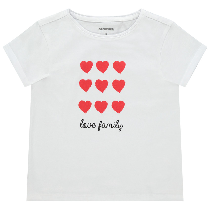 T-shirt manches courtes print coeurs et texte "Love Family" 